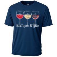 Red Wine & Blue 4th Of July Wine Red White Blue Wine Glasses Cooling Performance Crew T-Shirt