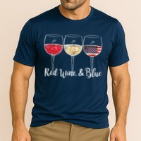 Red Wine & Blue 4th Of July Wine Red White Blue Wine Glasses Cooling Performance Crew T-Shirt