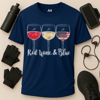 Red Wine & Blue 4th Of July Wine Red White Blue Wine Glasses Cooling Performance Crew T-Shirt