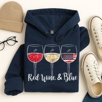 Red Wine & Blue 4th Of July Wine Red White Blue Wine Glasses Hoodie