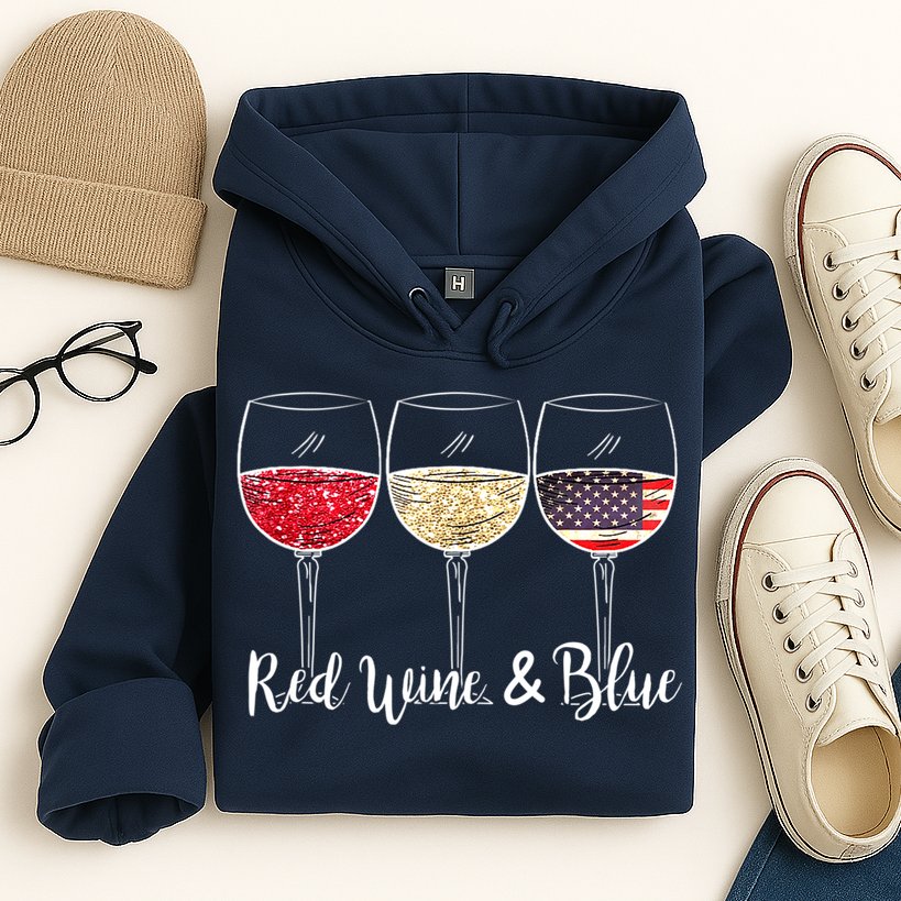 Red Wine & Blue 4th Of July Wine Red White Blue Wine Glasses Hoodie