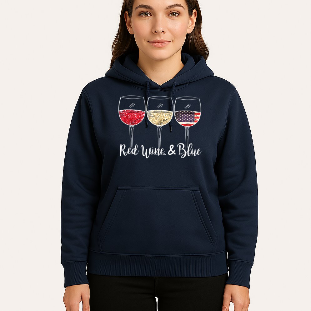 Red Wine & Blue 4th Of July Wine Red White Blue Wine Glasses Hoodie