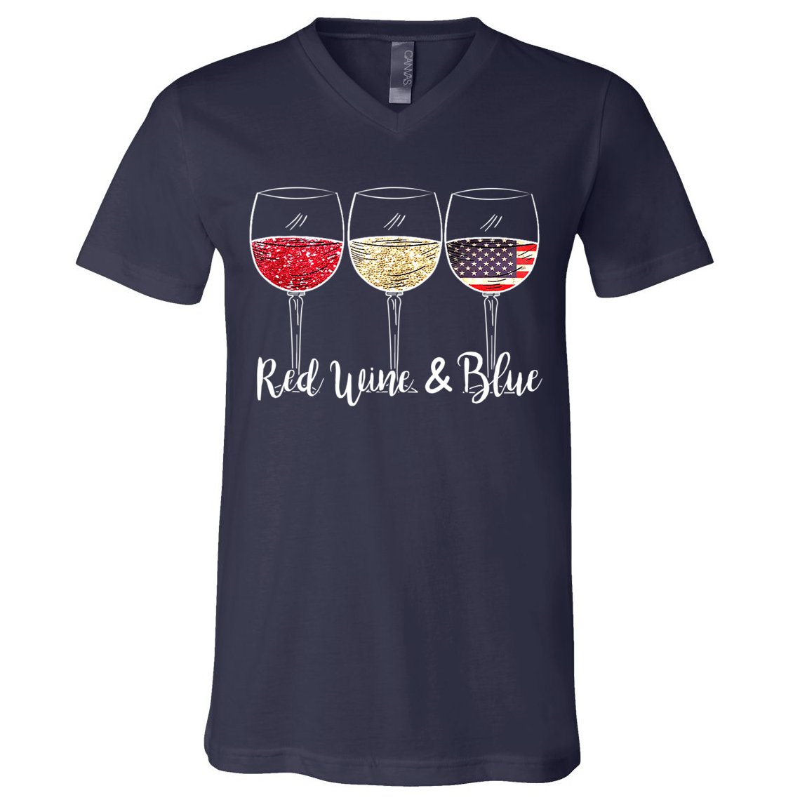 Red Wine & Blue 4th Of July Wine Red White Blue Wine Glasses V-Neck T-Shirt