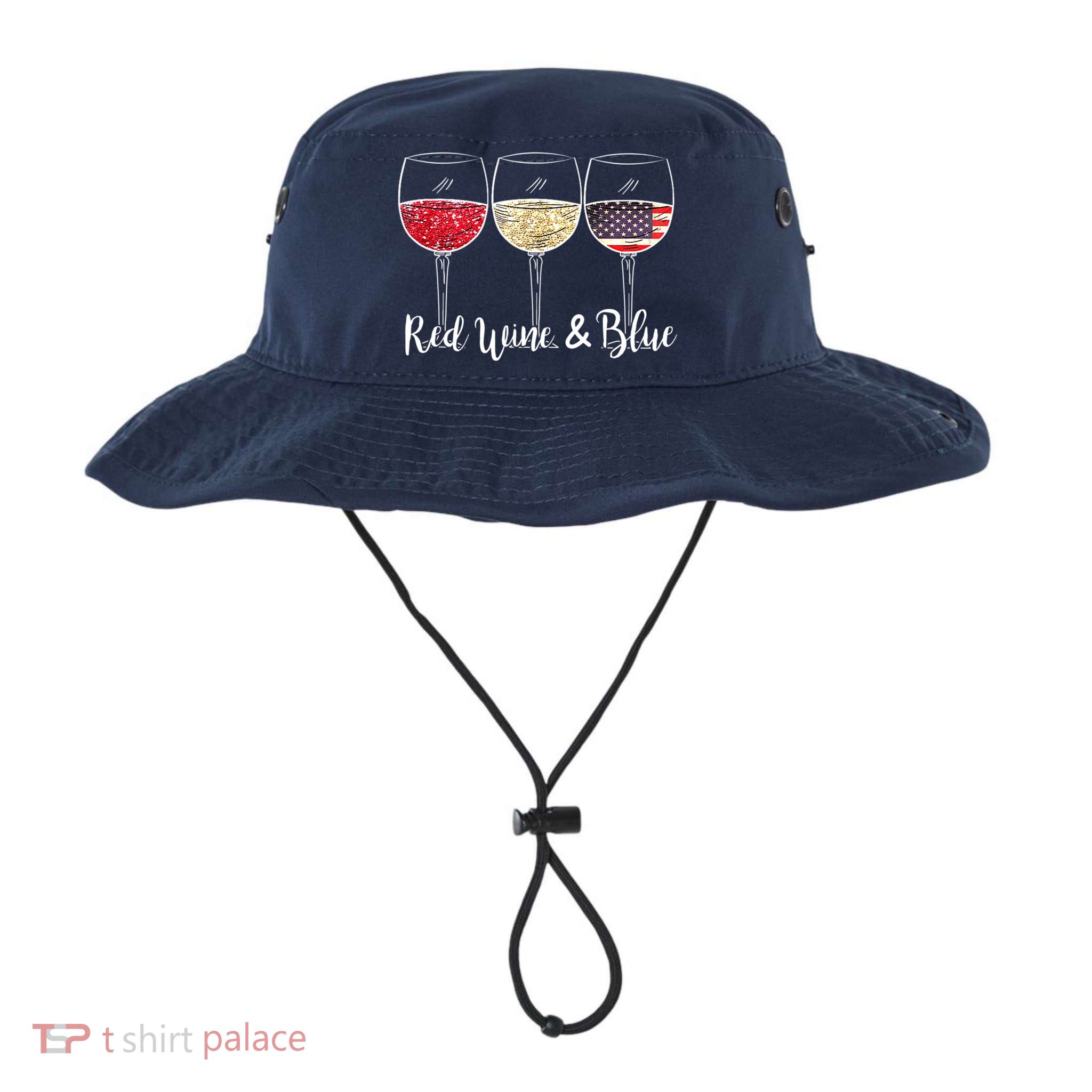 Red Wine & Blue 4th Of July Wine Red White Blue Wine Glasses Bucket Hat