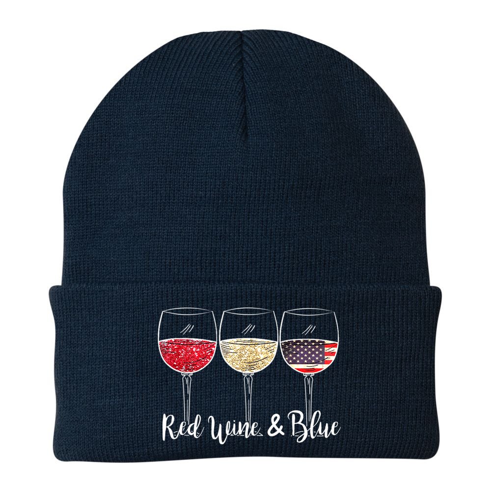 Red Wine & Blue 4th Of July Wine Red White Blue Wine Glasses Beanie