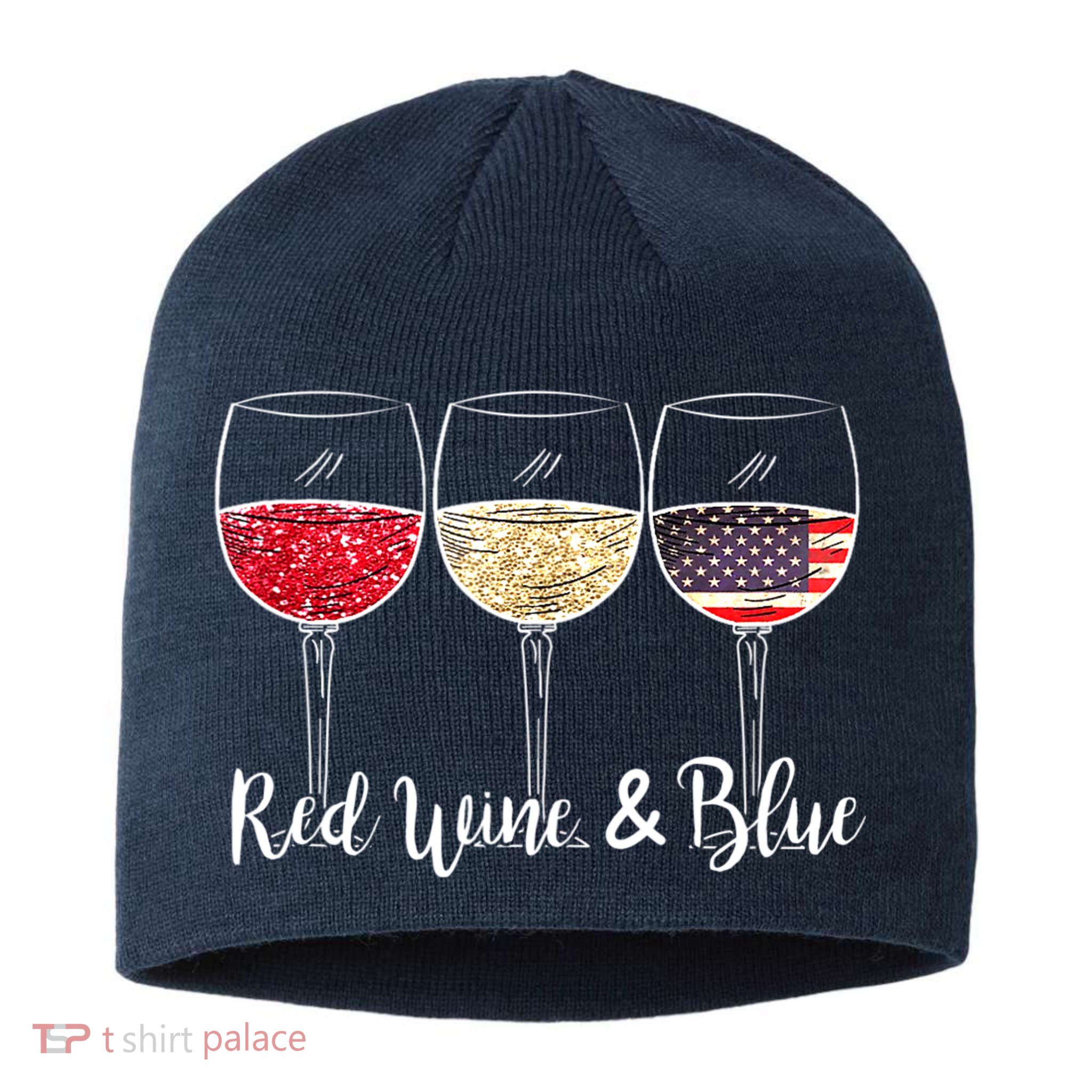 Red Wine & Blue 4th Of July Wine Red White Blue Wine Glasses Sustainable Beanie