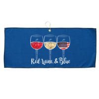 Red Wine & Blue 4th Of July Wine Red White Blue Wine Glasses Large Microfiber Waffle Golf Towel