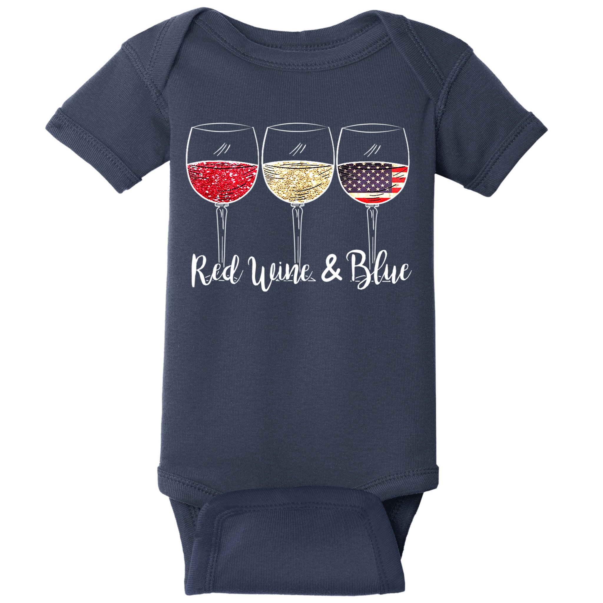Red Wine & Blue 4th Of July Wine Red White Blue Wine Glasses Baby Bodysuit