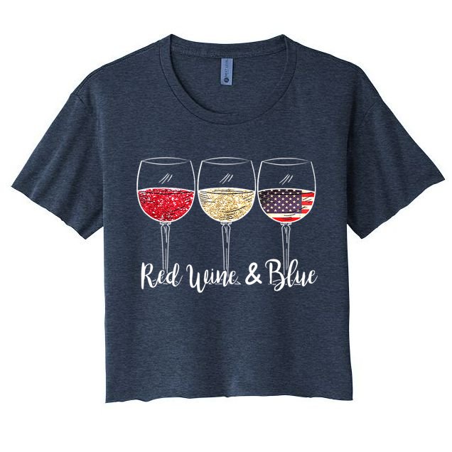 Red Wine & Blue 4th Of July Wine Red White Blue Wine Glasses Crop Top