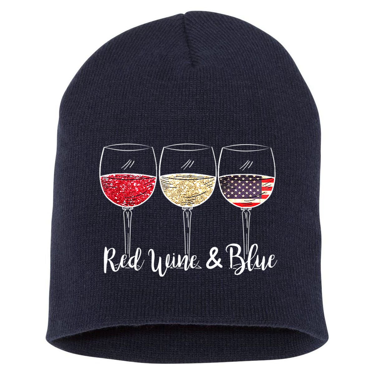 Red Wine & Blue 4th Of July Wine Red White Blue Wine Glasses Short Acrylic Beanie