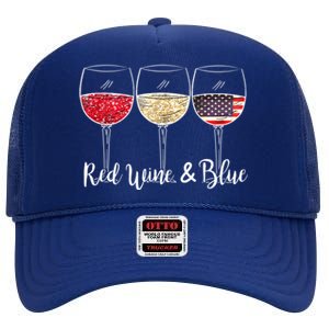 Red Wine & Blue 4th Of July Wine Red White Blue Wine Glasses High Crown Mesh Back Trucker Hat