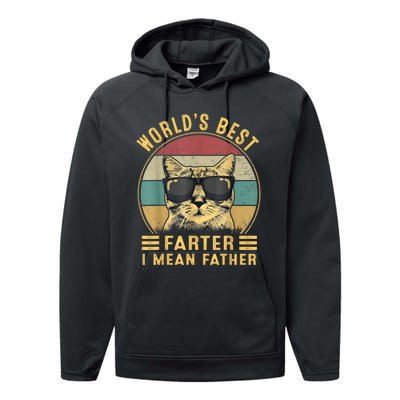 Retro Worlds Best Farter I Mean Father Best Cat Dad Ever Performance Fleece Hoodie