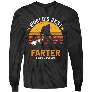 Retro World's Best Farter I Mean Father Bigfoot Father's Day Tie-Dye Long Sleeve Shirt