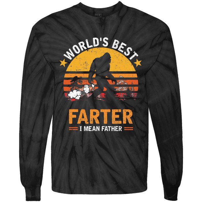 Retro World's Best Farter I Mean Father Bigfoot Father's Day Tie-Dye Long Sleeve Shirt