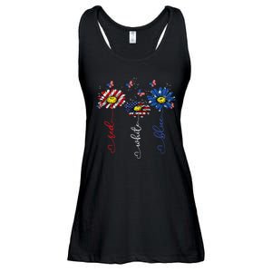 Red White Blue Daisy Butterfly USA Flag Funny 4th Of July Ladies Essential Flowy Tank