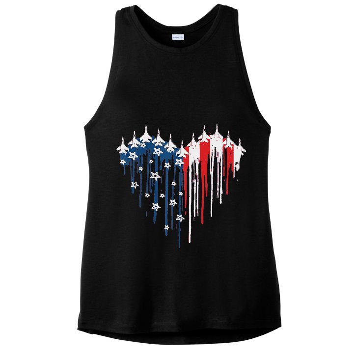 Red White Blue Flyover 4th Of July American Flag Ladies PosiCharge Tri-Blend Wicking Tank
