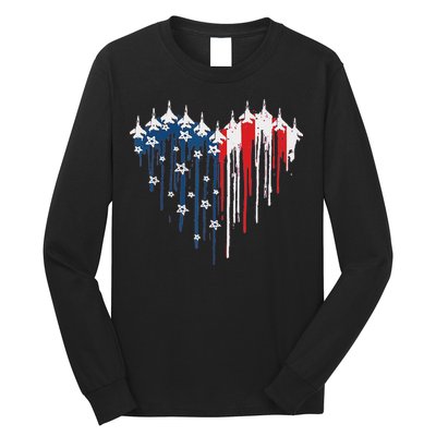 Red White Blue Flyover 4th Of July American Flag Long Sleeve Shirt