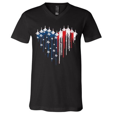 Red White Blue Flyover 4th Of July American Flag V-Neck T-Shirt