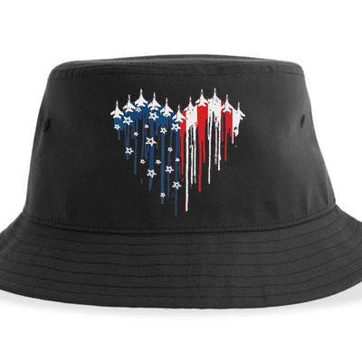 Red White Blue Flyover 4th Of July American Flag Sustainable Bucket Hat