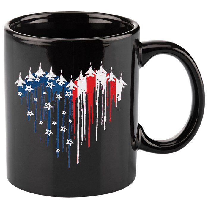 Red White Blue Flyover 4th Of July American Flag 11oz C Handle Ceramic Mug