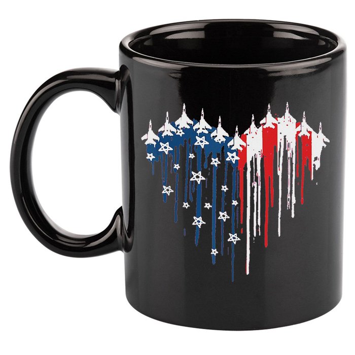 Red White Blue Flyover 4th Of July American Flag 11oz C Handle Ceramic Mug