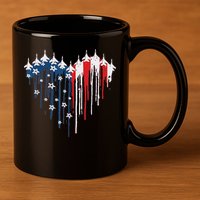 Red White Blue Flyover 4th Of July American Flag 11oz C Handle Ceramic Mug