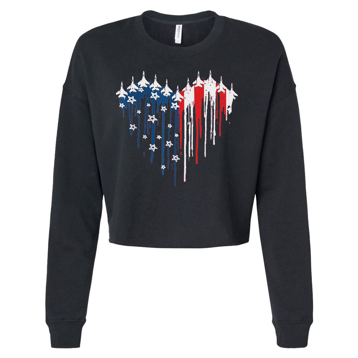 Red White Blue Flyover 4th Of July American Flag Cropped Pullover Crew