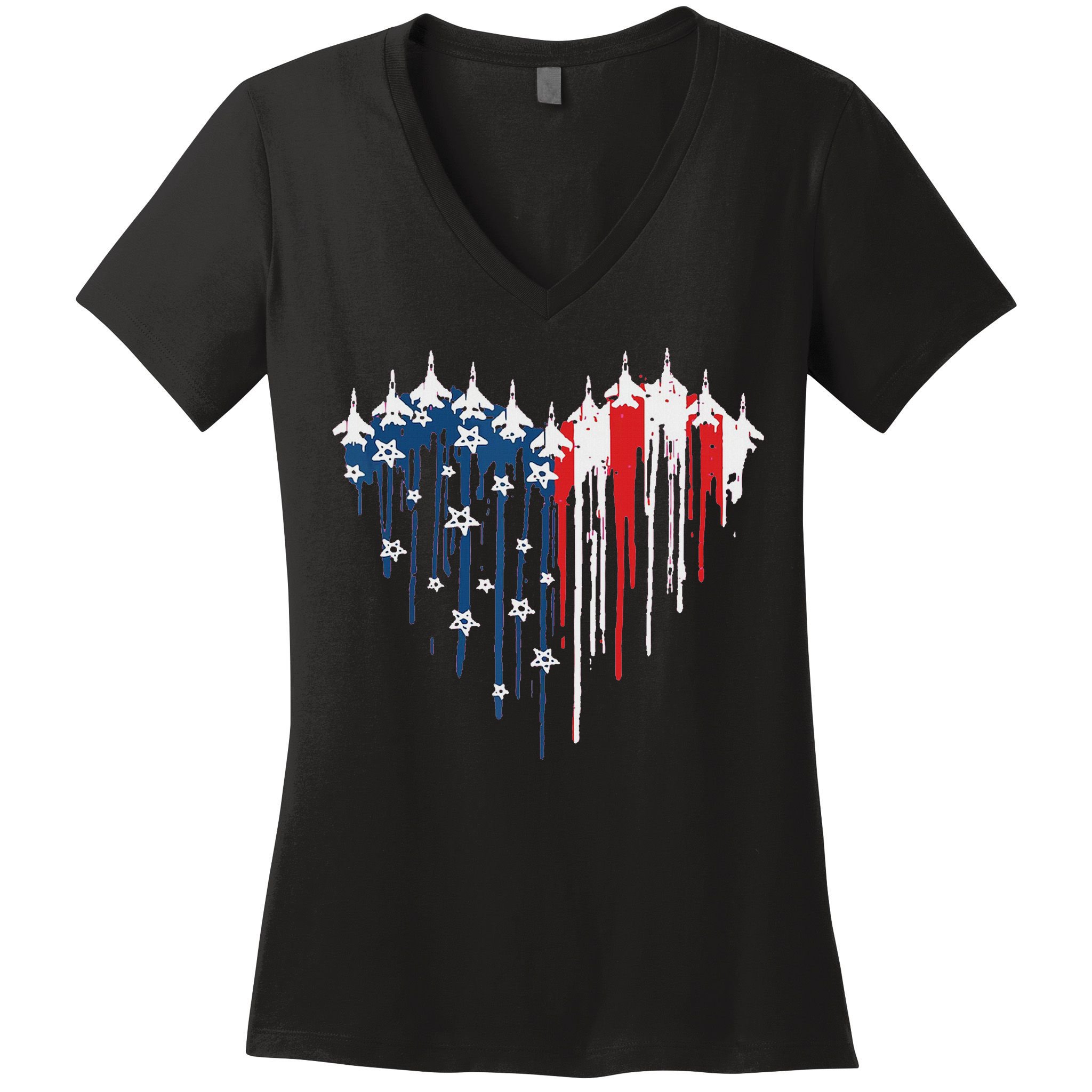 Red White Blue Flyover 4th Of July American Flag Women's V-Neck T-Shirt