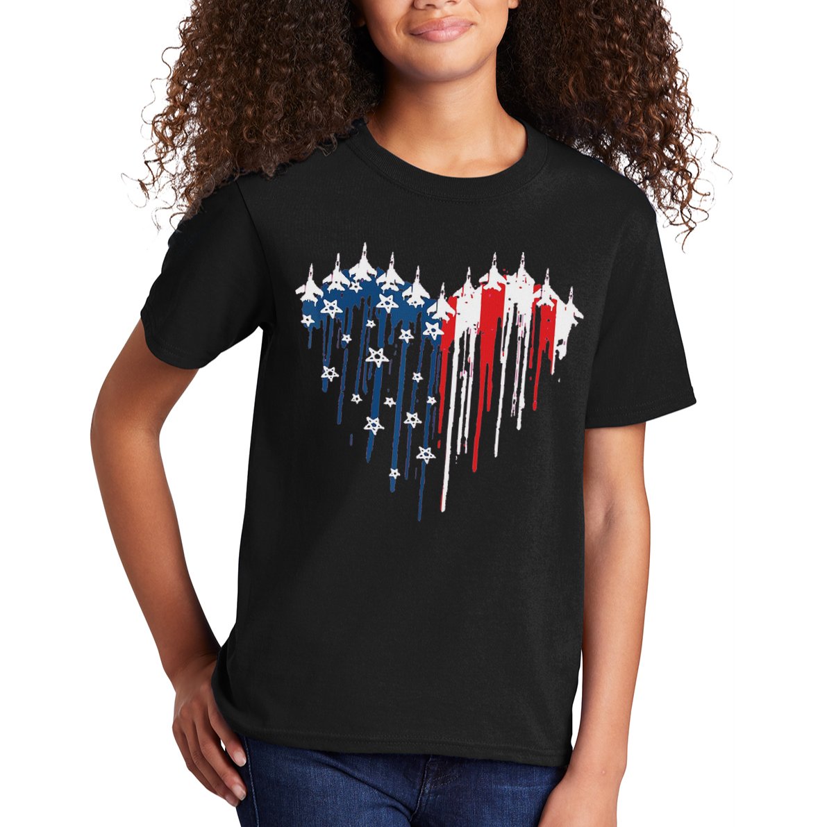 Red White Blue Flyover 4th Of July American Flag Kids T-Shirt