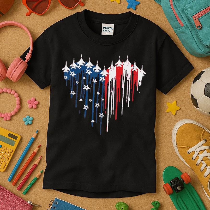 Red White Blue Flyover 4th Of July American Flag Kids T-Shirt