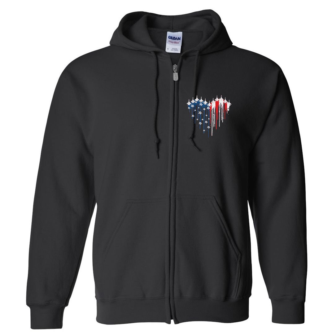 Red White Blue Flyover 4th Of July American Flag Full Zip Hoodie