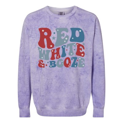 Red White & Booze Summer Funny Drinking 4th of July USA Flag Colorblast Crewneck Sweatshirt