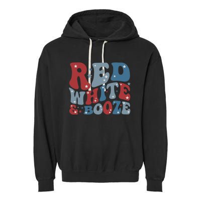 Red White & Booze Summer Funny Drinking 4th of July USA Flag Garment-Dyed Fleece Hoodie