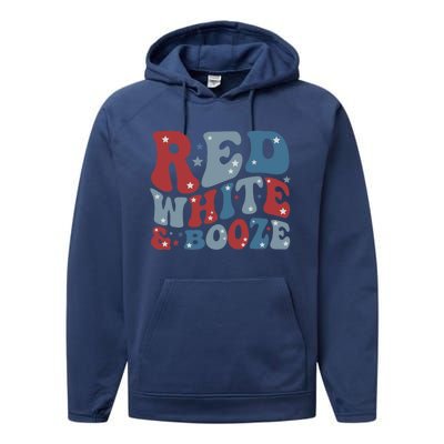 Red White & Booze Summer Funny Drinking 4th of July USA Flag Performance Fleece Hoodie