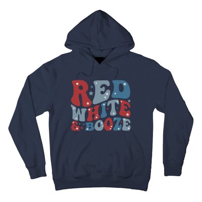 Red White & Booze Summer Funny Drinking 4th of July USA Flag Hoodie