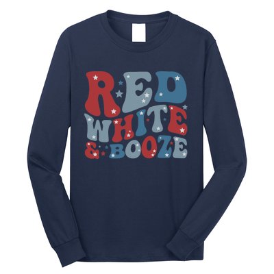 Red White & Booze Summer Funny Drinking 4th of July USA Flag Long Sleeve Shirt