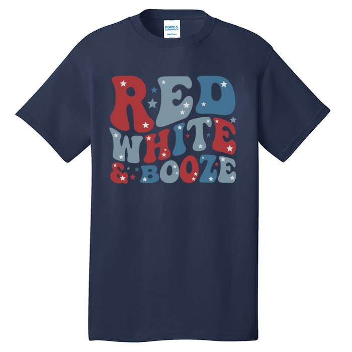 Red White & Booze Summer Funny Drinking 4th of July USA Flag Tall T-Shirt