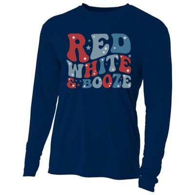 Red White & Booze Summer Funny Drinking 4th of July USA Flag Cooling Performance Long Sleeve Crew