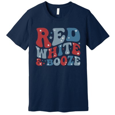 Red White & Booze Summer Funny Drinking 4th of July USA Flag Premium T-Shirt