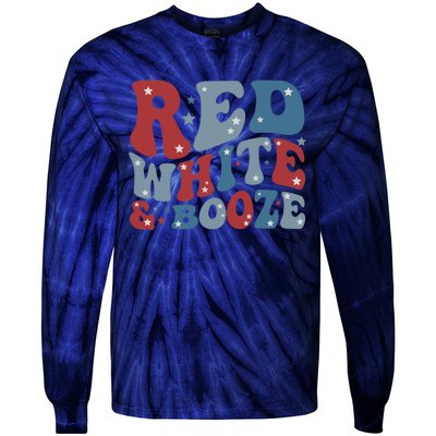 Red White & Booze Summer Funny Drinking 4th of July USA Flag Tie-Dye Long Sleeve Shirt