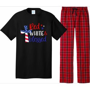 Red White Blessed American Jesus Cross Christian 4th Of July Cool Gift Pajama Set