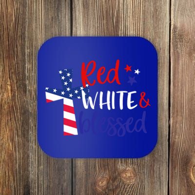 Red White Blessed American Jesus Cross Christian 4th Of July Cool Gift Coaster