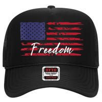 Red White Blue Freedom America USA Flag High Crown Mesh Back Trucker Hat