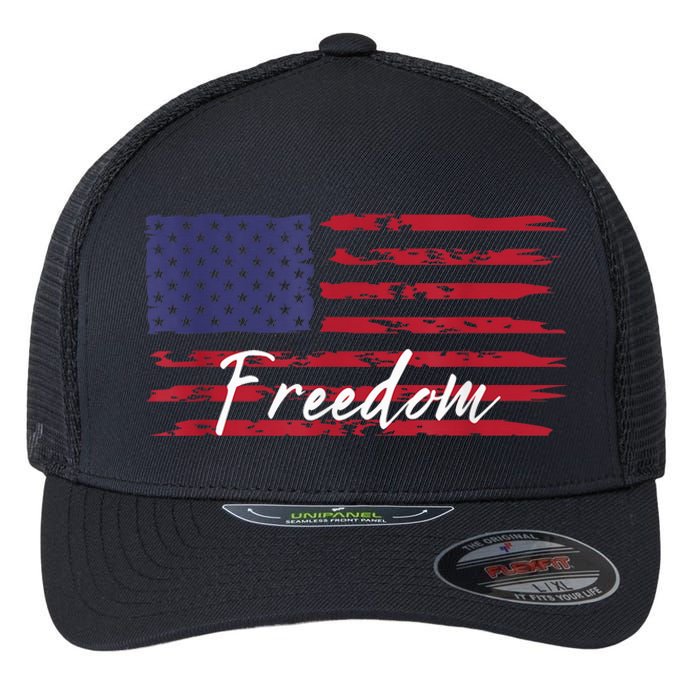 Red White Blue Freedom America USA Flag Flexfit Unipanel Trucker Cap