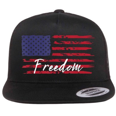 Red White Blue Freedom America USA Flag Flat Bill Trucker Hat