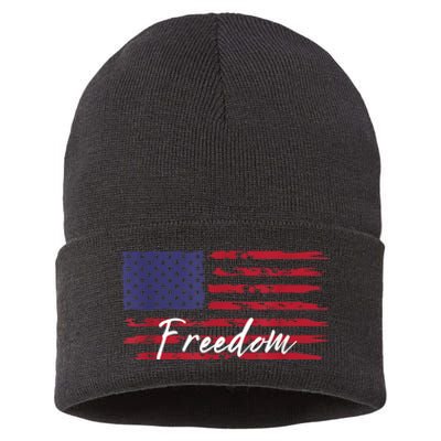 Red White Blue Freedom America USA Flag Sustainable Knit Beanie