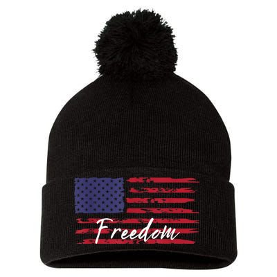 Red White Blue Freedom America USA Flag Pom Pom 12in Knit Beanie