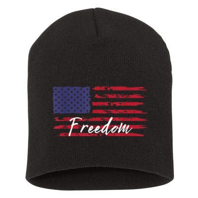 Red White Blue Freedom America USA Flag Short Acrylic Beanie