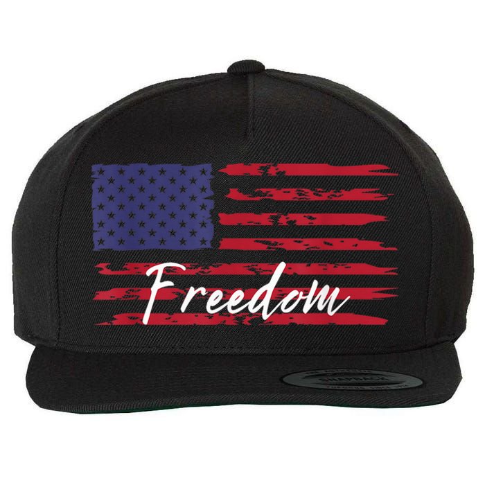 Red White Blue Freedom America USA Flag Wool Snapback Cap