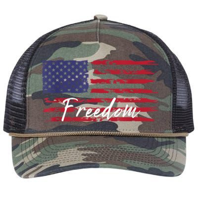 Red White Blue Freedom America USA Flag Retro Rope Trucker Hat Cap